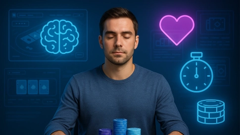 Jugador de póker practicando mindfulness para mejorar su concentración.